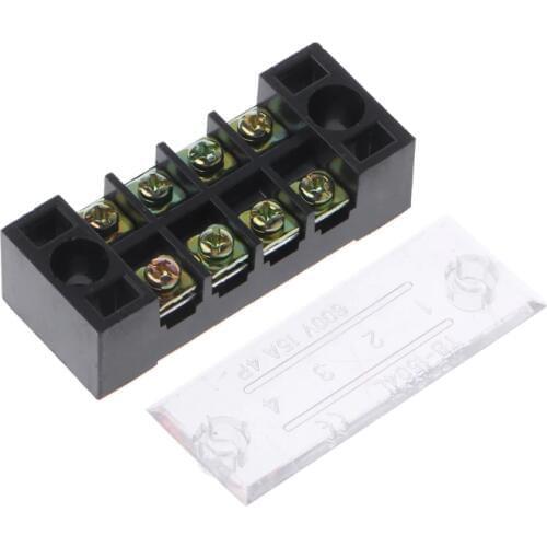 600V 15A 4 Positions Dual Rows Covered Barrier Screw Terminal Block Strip