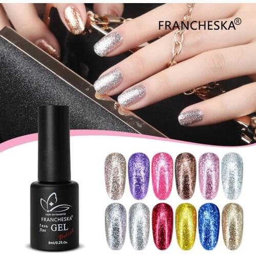 8ml Nail Platinum Glel UV Glitter Diamond Sequin Nail Gel UV LED Gel Varnish Foil Adhesive Manicure 12 colors TSLM2