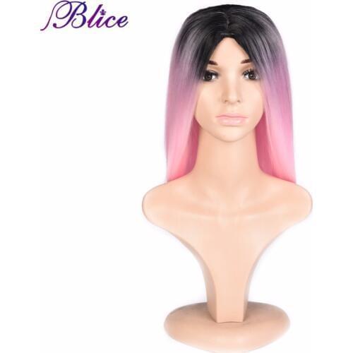 Blice Synthetic Wig Short Straight Imported High Temperature Fiber Ombre Color #T1B/Pink Wig For African American Women