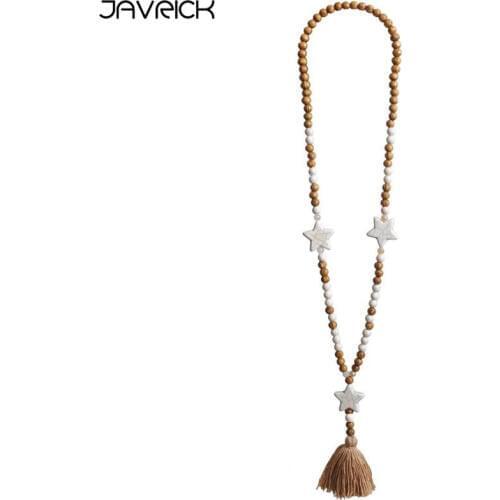 Bohemian Handmade Long Sweater Chain Tassel Necklace Wood Bead Jewelry