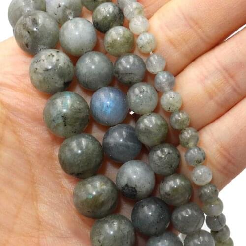 Natural Grey Labradorite Stone Loose Spacer Bead For Jewelry Making DIY Bracelet Necklace Accessories Material 4 6 8 10 12mm