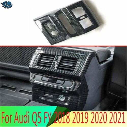 Car Carbon Fiber Black Armrest Box Rear Air Conditioning Vent Outlet Cover Trim Decorative Fit for Audi Q5 FY 2018 2019