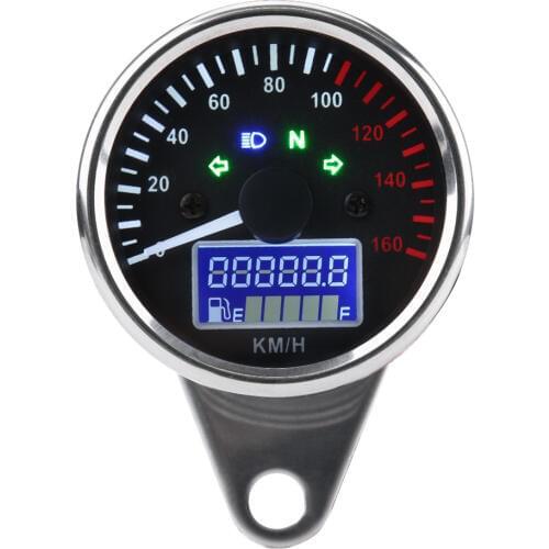 Universal 0~160KM/H Motorcycle waterproof Digital LED LCD Speedometer Tachometer Speed Gauge Retro Chrome ABS shell