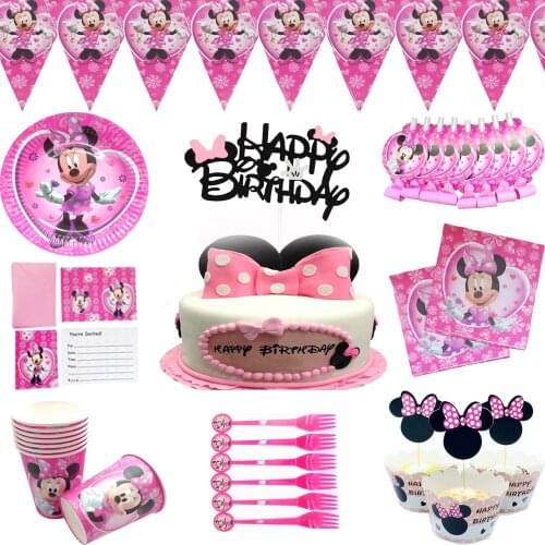Disney Minnie Mouse party paper decor baby girl birthday Disposable tableware or balloon set Scenes Collection decor