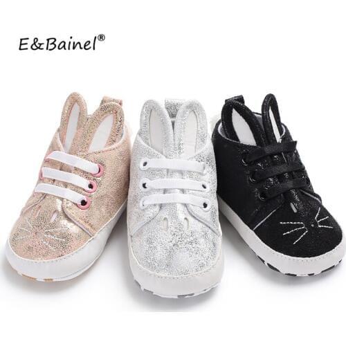 E&Bainel Newborn Toddler Infant Boy Girl Soft Soled Sneaker Rabbit Ears Baby Shoes PU Boots Cute Bunny Shoes 0-18M First Walker