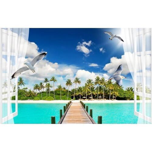 Custom photo wallpaper 3d wall murals wallpaper Summer beach balcony scenery mural TV background wall papers for living room