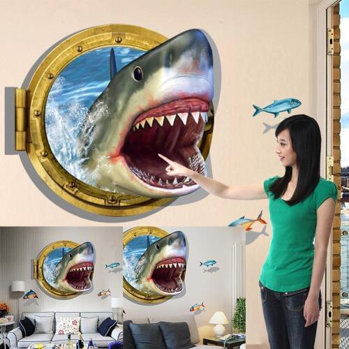 JX-LCLYL Removable 3D Shark Ocean Wall Sticker Art Vinyl Mural DIY Decal Room Home Decor