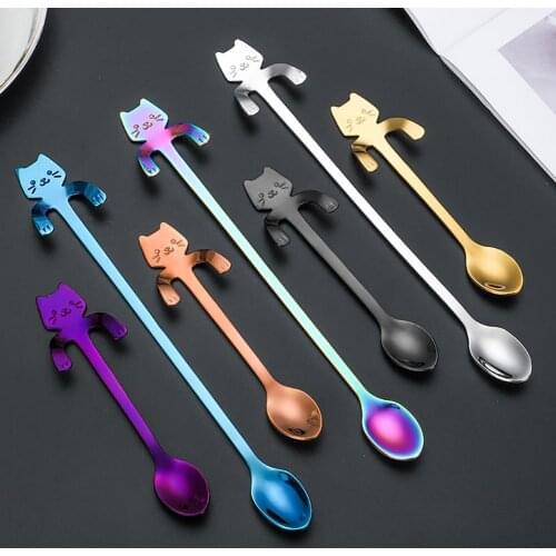 Creative Cat Shape Coffee Spoon Exquisite Cute Stainless Steel Dessert Spoon for Home Stainless steel cat spoon