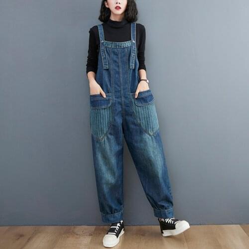 Fashion Cowboy Womens Jeans Washed Bleached Jumpsuits Strap Suspenders Pockets Denim Overalls Rompers Female Long Pants Trouser