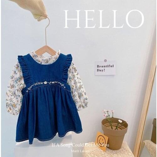 Girls' Set Floral Shirt+strap Dress Autumn Baby Girls Two-piece Set Kids Toddler Girl Clothes