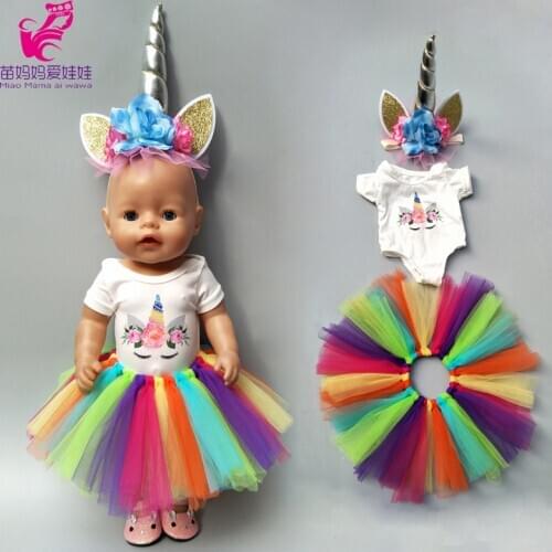18 inch doll dress set for 43cm Baby doll unicorn tutu dress doll clothes for 17" baby doll coat kids gifts