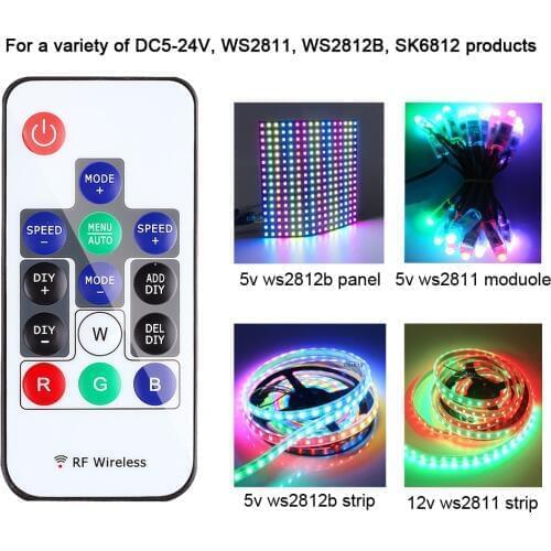 WS2812B Pixel Controller RGB Control WS2811 SK6812 300 kinds of changes Wireless RF Digital Color LED Strip Light DC 5V-24V