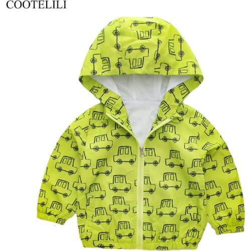 COOTELILI Spring Autumn Baby Boys Girls Clothes Kids Jacket Green Car Fashion Teenager Children Clothing Sunscreen Outerwear
