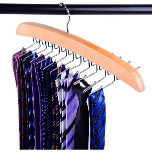 24 PIN Wooden tie hanger multipurpose storage rack for tie belt scarf