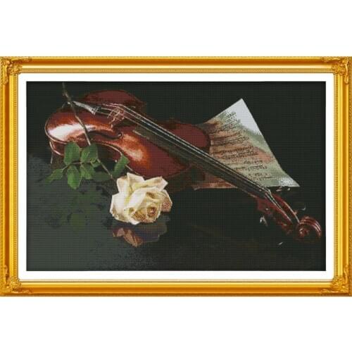 Joy Sunday The Violin And The White Rose Counted Cross Stitch 11&14CT Cross Stitch Kits Needlework for Home Decor Handmade Gift