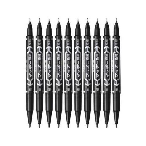 6 Pcs/Set Wholesale Twin Tip Permanent Marker Pen Fine Point Waterproof Ink Thin Nib Crude Nib Black Ink 0.5mm-1mm Fine Color
