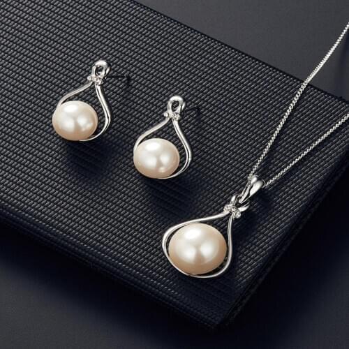 Water Drop Shape Faux Pearl Pendant Earrings Necklace Wedding Bridal Jewelry Set fashion