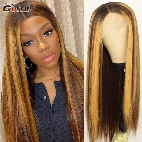 Highlight Wig Human Hair Glueless Straight 180 Density Bone Straight Colored Human Hair Wigs For Women Rmey T Part Wig #4/27