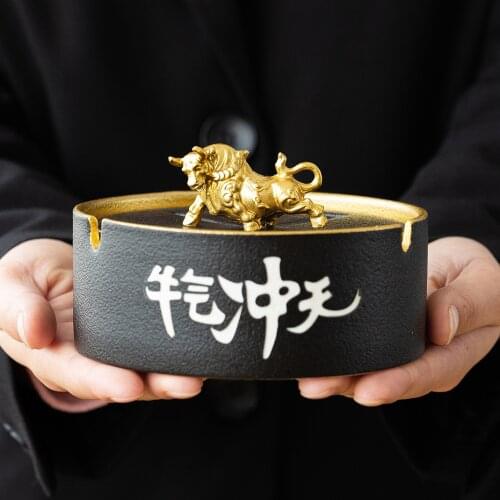 Coarse Pottery Ashtray with Cover Personal Creativity Home Living Room Office Tea Table Decoration Festival Gift