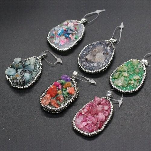 Natural Druzy Agates Stone Rhinestone Pendant Charms Irregular Crystal Pendants DIY Necklace Making Jewelry Size 30x50-35x55mm