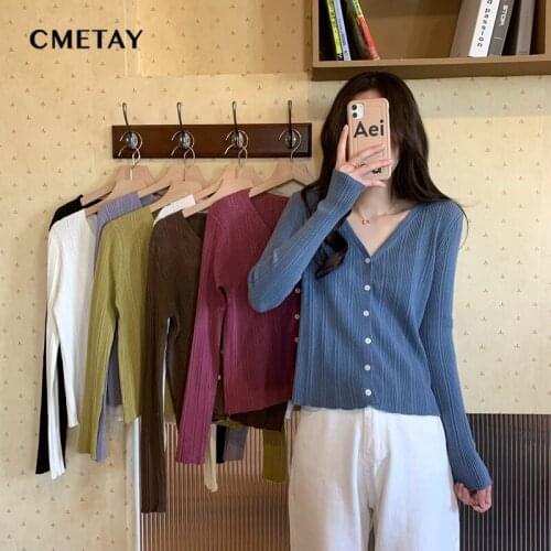 Casual Women Knitted Cardigan Sweater Solid Female Autumn Winter 2021 V Neck Long Sleeve Single Breasted 8 Colors Knit Coats