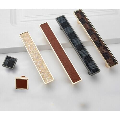 JD Drawer Knob Wardrobe Handle Kitchen Furniture Hardware Crystal Leather Gold Brown Cabinet Modern