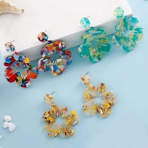 SophiaXuan Plumeria Flower Earring Fashion Acrylic Drop Round Earrings Dangle Earing 2021 New Arrivals Popular Gifts for Women