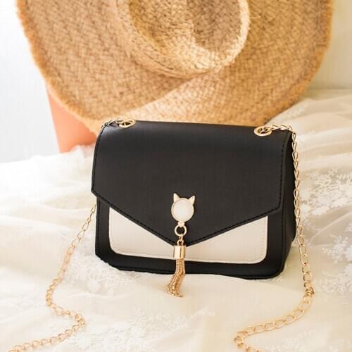 Crossbody Bags for Women 2020 Hit Color Female Bag Cat Ear Tassel Small Square Bag Chain Coin Purse PU Fashion Shoulder Bag