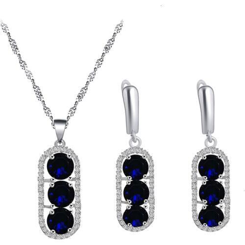 Dark blue 925 silver zircon earrings necklace pendant jewelry fashion party set JS852
