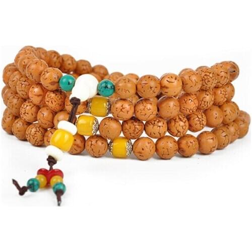 Tibetan Buddhism 108 Polish Rudraksha Seeds Beeswax Prayer Bead Mala Necklace