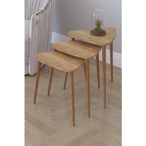 Retro 3 pcs Triangle Zigon Coffee Table Serving Stand Decorative Coffee Table-Oak