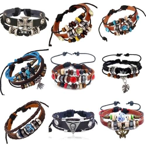 Vintage Cross Pendant Rosary Rope Chain Couple Bracelets Punk Braided Wrap Wristbands for Men Women Jewelry Goth Accessories