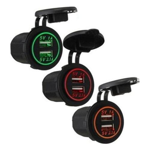 Elistooop 12V 24V Universal Car Charger Waterproof 2.1A Dual USB Charger 2 Port Power Socket 5V For Iphone Samsung