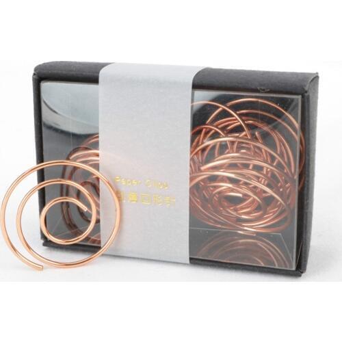 Rose gold office metal paper clips packed with Black gift box circle style rose gold clip