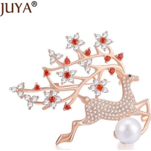 2019 Popular Style Luxury AAA Zircon Crystal Elk Pearl Brooches For Women Brooch Pins broche femme bijoux broche du luxe