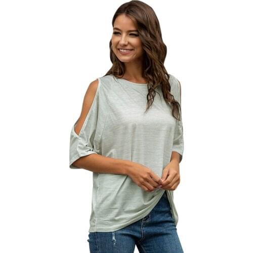 3/4 Sleeve Solid Color Womens T-shirt Summer Vintage Elegant Plus Size Female Off Shoulder Tee Shirt Fashion 2021