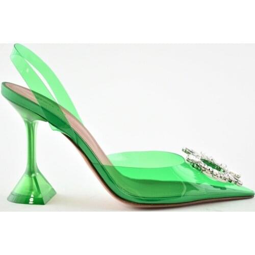 Womens Shoes Begum Glass Pvc Green Clear Sling Crystal Sandals 95mm Heel Pumps