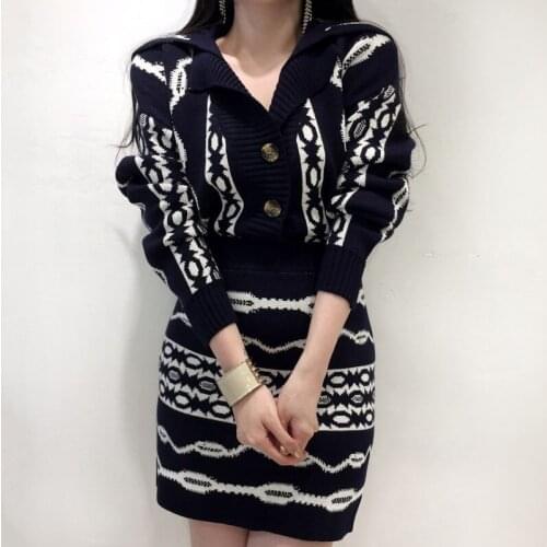 New Fall 2021 Korean Fashion Vintage Lapel Single-Breasted Loose Knit Jacket + High Waist Bag Hip Skirt Short Skirt Suit Female