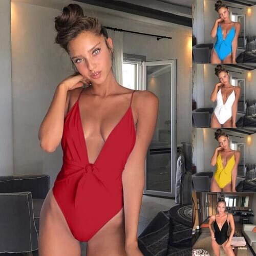2020 Summer Sexy Solid Deep V Neck swimwear women one piece swimsuit beach swimming suit for women traje de baño mujer monokini
