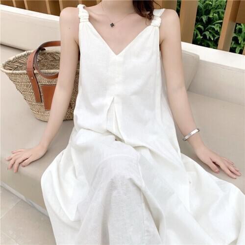 Women White Loose Jacquard Floral Slip Dress with Lining Summer 2021 Linen Casual Party Beach Vacation Korean Runway Vestidos