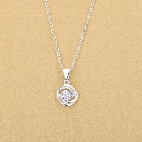 Geometric Fashion 925 Sterling Silver Round Zircon Pendant Necklaces For Women Collar Jewelry