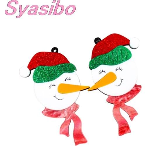 1pair) AC1804- 51mm Christmas Snowman DIY Jewelry Accessories Holiday Acrylic Snowman For Dangle Earrings