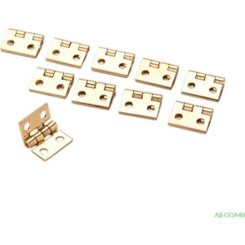 10Pcs Brass Plated Mini Hinge Small Decorative Jewelry Wooden Box Cabinet Door Hinges With Nails Dollhouse Furniture Acc