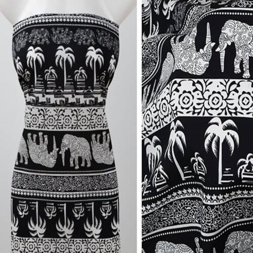 100x140cm Black White Coconut Tree Elephant Rayon Fabric Viscose Soft Smooth Fabric For Shirt Baby Cloth Dress pajamas