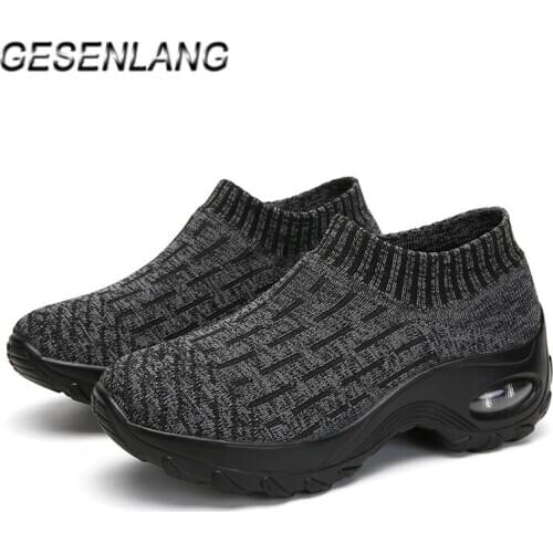2020 Womens Walking Shoes Sneakers Slip On Breathable Mesh Shockproof Air Cushion Nonslip Wearable Outdoor Casual Ladies Shoes