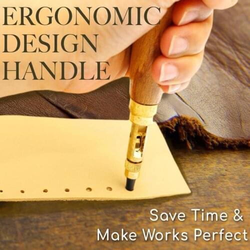 6Pcs DIY Automatic Belt Punching Punch Replaceable Multi-head Rotating Silencer Screw Hole Puncher Leather Drill Craft Kit Tool