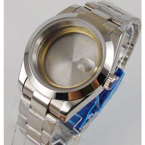 Nologo 39mm Automatic Steel Watch Case for NH35A NH36A Movement Oyster Strap Sapphire Glass Screw Crown