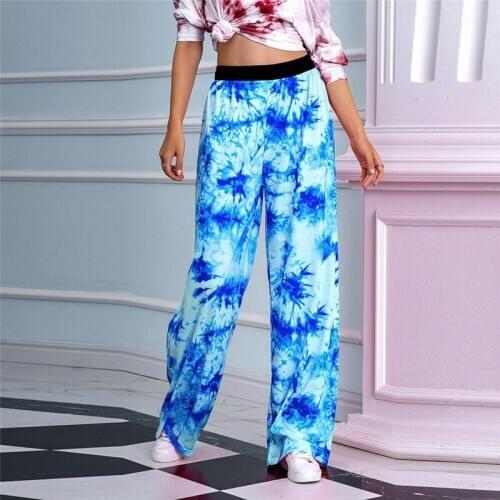 Loose Tie Dye Summer Wide Leg Pants Ladies Fall High Waist Hip Hop Sweatpants Streetwear Colorful Sweat Pants Women Capris Pants
