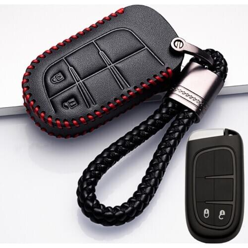Genuine Leather Car Styling 2 Button Smart Key Case Cover For Jeep Compass/Grand Cherokee For Fiat Viaggio/Ottimo M19