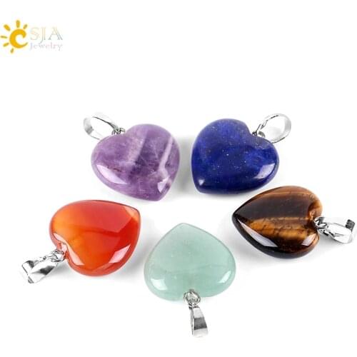 CSJA Natural Love Heart Necklaces & Pendants for Lover Gem Stone Pink Quartz White Crystal Healing Necklace Charm Jewelry E594